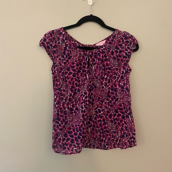 2/$25 Lilly Pulitzer Purple Animal Print Cotton Blouse - Picture 1 of 4
